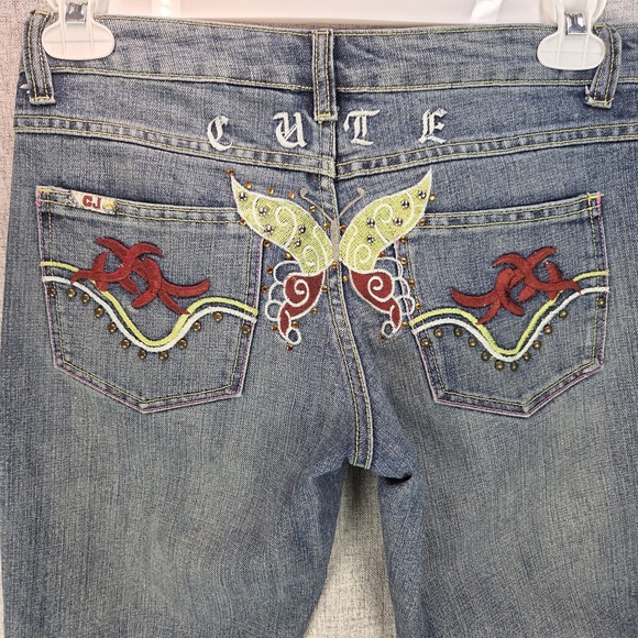 Crest Jeans Pants - Crest Jeans Womens Flare Denim Y2K Embroidered Butterfly Studded Jrs 5/6 Fairy